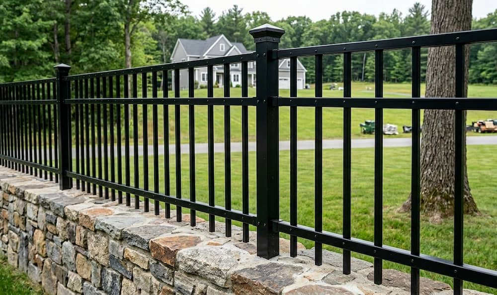 A black ornamental metal fence