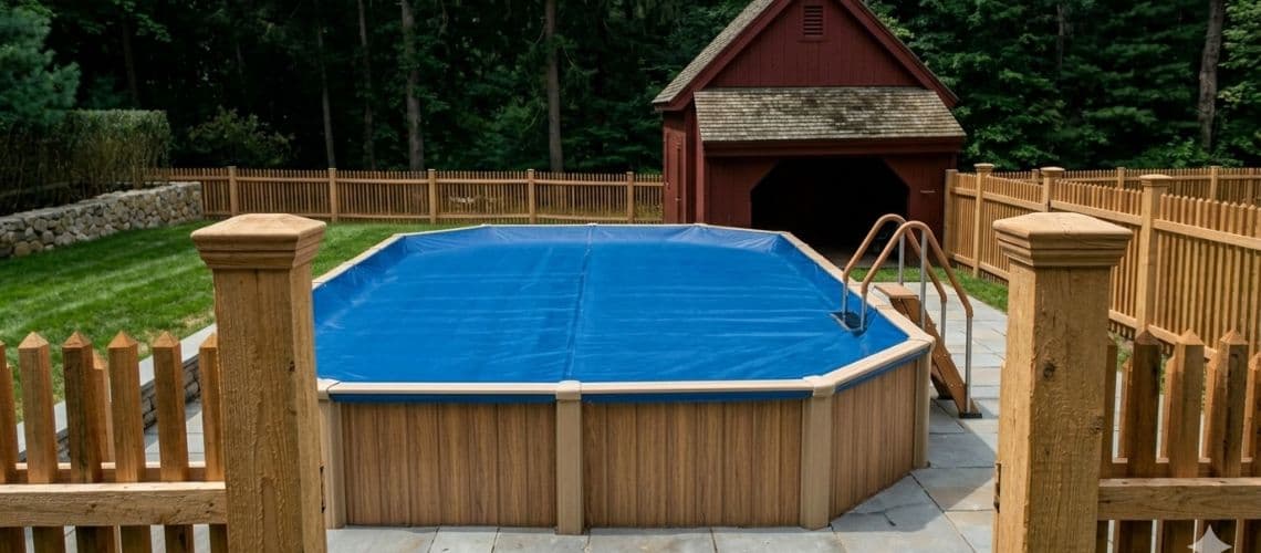 horizontal shot of an oval above-ground pool
