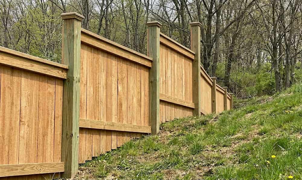 A wooden privacy fence