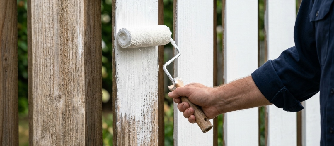 painting a wooden fence